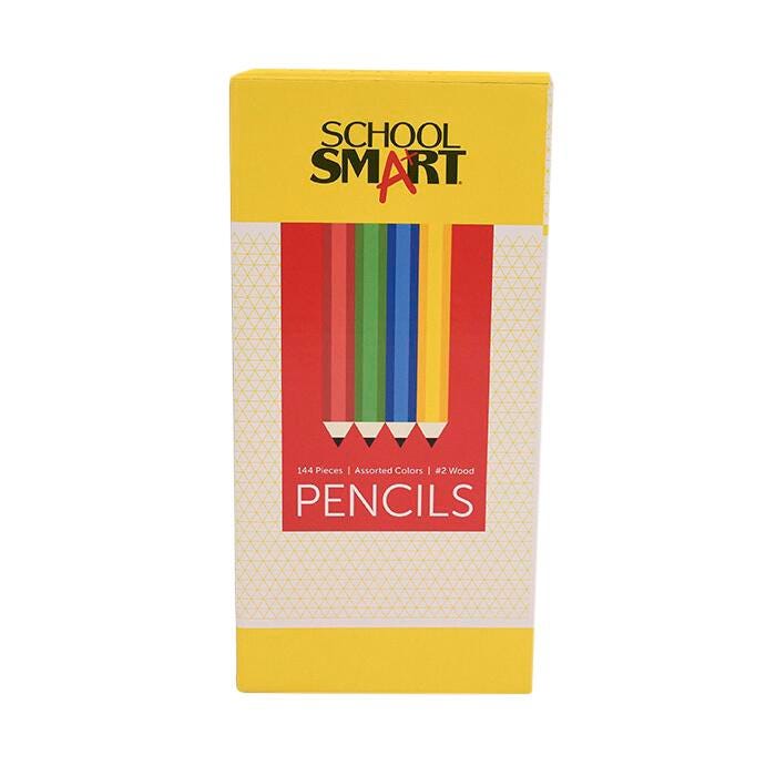 School Smart Traditional No 2 Pencils, Assorted Colors, Pack of 144 085002